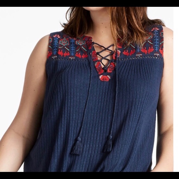 Lucky Brand Tops - NWT Lucky Brand lace up top w/embroidery -medium